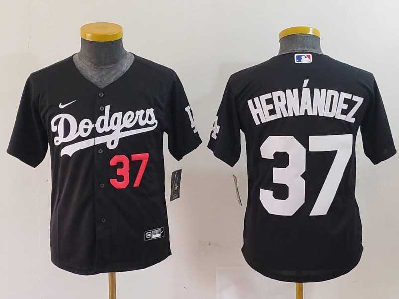 Youth Los Angeles Dodgers #37 Teoscar Hernandez Number Black Cool Base Stitched Jersey->mlb youth jerseys->MLB Jersey